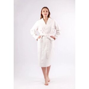 Халат , на завязках, длинный рукав, банный халат, размер 52,54, белый