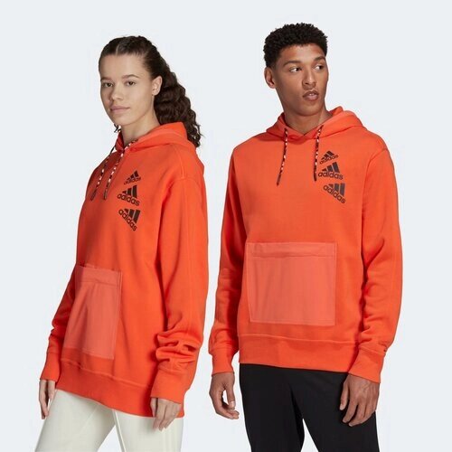 Худи adidas, силуэт свободный, капюшон, размер M, оранжевый