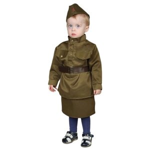 Карнавальный костюм "Солдаточка-малютка", пилотка, гимнастёрка, ремень, юбка, 1-2 года, рост 82-92 см
