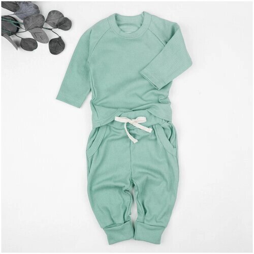 Кофточка и ползунки (штанишки) детские AMAROBABY Fashion, зеленый, размер 68