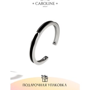 Кольцо Caroline Jewelry, бижутерный сплав, эмаль, безразмерное, черный, серебряный
