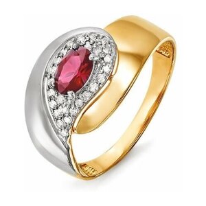 Кольцо Del'ta красное золото, 585 проба, бриллиант, рубин, размер 17.5