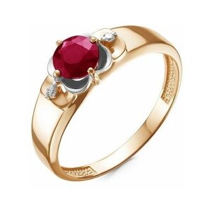 Кольцо Del'ta красное золото, 585 проба, рубин, бриллиант, размер 18.5