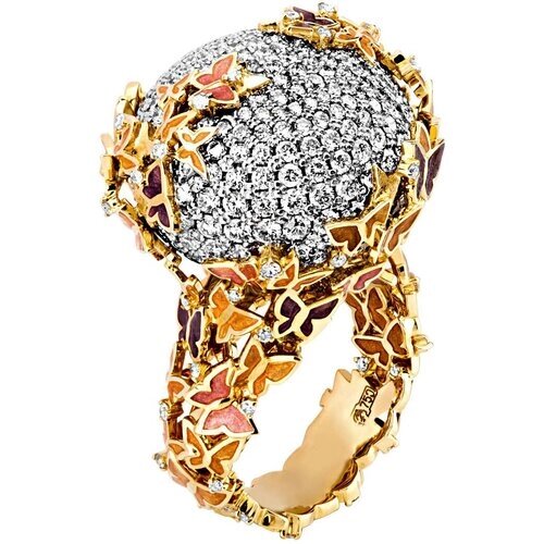 Кольцо Эстет 01К685936ЭL комбинированное золото, 750 проба, бриллиант, эмаль, размер 17.5