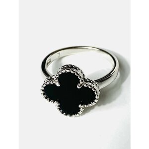 Кольцо Florento, бижутерный сплав, родирование, эмаль, размер 19, черный, серебряный