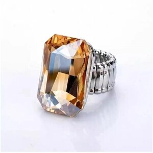 Кольцо помолвочное ( Verba ), бижутерный сплав, кристалл, размер 16, серебряный, оранжевый