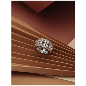Кольцо Shine & Beauty, латунь, серебрение, кристаллы Swarovski, размер 18, серебряный