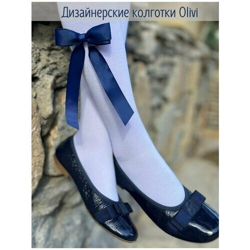Колготки Olivi Classic для девочек, фантазийные, размер 128-134, синий, белый