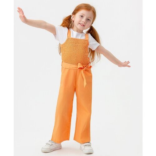 Комбинезон со съемным поясом оранжевый Button Blue, для девочек, размер 122, мод 123BBGMC65016100