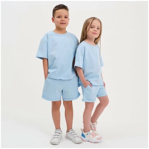 Комплект детский (футболка, шорты) KAFTAN "Basic line" р. 32 (110-116), голубой