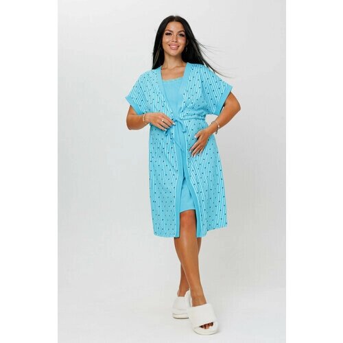 Комплект для кормления Modellini, халат, сорочка, короткий рукав, размер 54, голубой