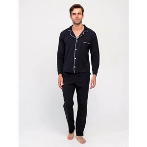 Комплект IHOMELUX, брюки, рубашка, пояс на резинке, трикотажная, карманы, размер 54, синий