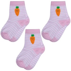 Комплект из 3 пар детских носков RuSocks (Орудьевский трикотаж) рис. 01, бело-розовые, размер 9-10