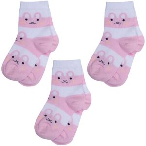 Комплект из 3 пар детских носков RuSocks (Орудьевский трикотаж) рис. 03, бело-розовые, размер 9-10