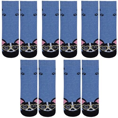Комплект из 5 пар детских носков RuSocks (Орудьевский трикотаж) рис. 01, джинс, размер 12-14