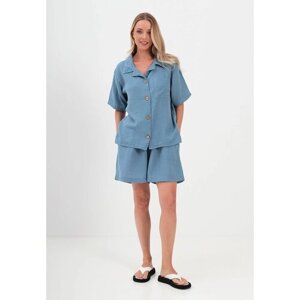 Комплект Luisa Moretti, шорты, блуза, застежка пуговицы, укороченный рукав, трикотажная, карманы, размер 46/48, голубой