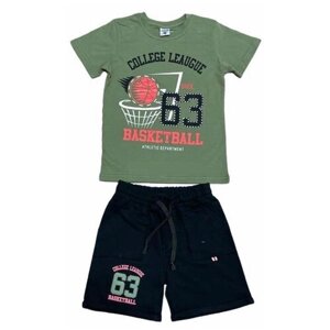 Комплект одежды Bobonchik kids, футболка и шорты, повседневный стиль, размер 116, хаки