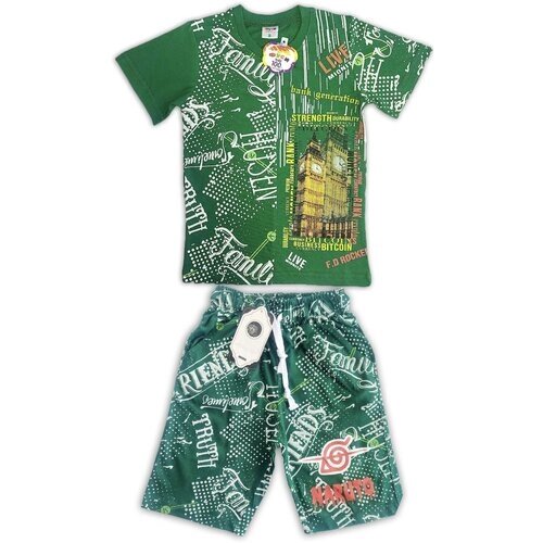 Комплект одежды Bobonchik kids, футболка и шорты, повседневный стиль, размер 98, зеленый