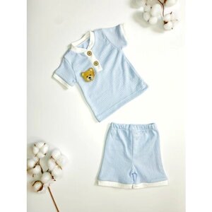 Комплект одежды детский, футболка и шорты, повседневный стиль, размер 12 мес, белый, голубой