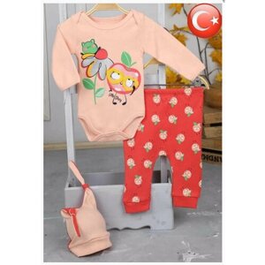 Комплект одежды для девочек, брюки и боди и шапка, повседневный стиль, размер 56, розовый