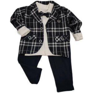 Комплект одежды для мальчиков, лонгслив и брюки и пиджак и бабочка, нарядный стиль, пояс на резинке, трикотажный, размер 74, синий