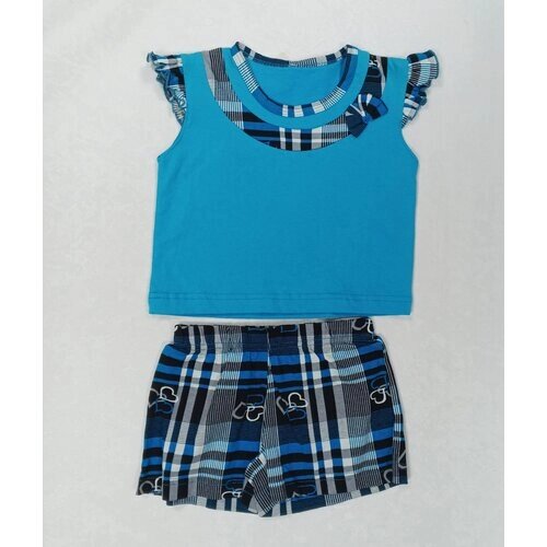 Комплект одежды , футболка и бриджи, нарядный стиль, размер 56, синий, голубой