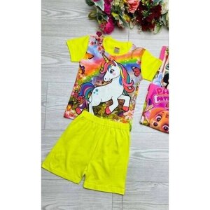 Комплект одежды , футболка и шорты, повседневный стиль, размер 5-6 лет, желтый
