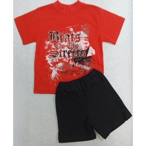 Комплект одежды , футболка и шорты, повседневный стиль, размер 60, красный, черный