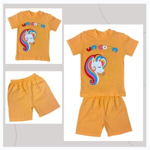 Комплект одежды , футболка и шорты, повседневный стиль, размер 7, оранжевый
