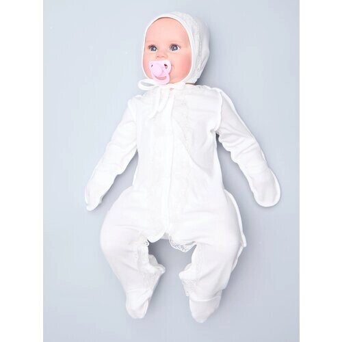 Комплект одежды Jolly Baby детский, чепчик и комбинезон, нарядный стиль, застежка под подгузник, размер 62, белый, бежевый