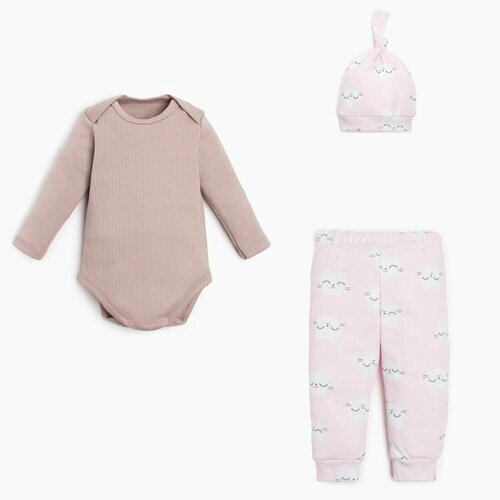 Комплект одежды Крошка Я для девочек, брюки и боди и шапка, повседневный стиль, размер 56, фиолетовый, розовый