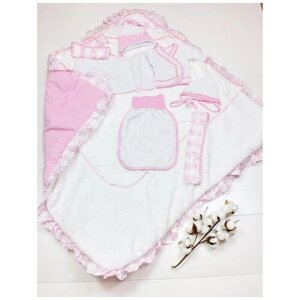 Комплект одежды Magic Jewel детский, распашонка и лента и чепчик и одеяло и кофта и уголок и шапка, нарядный стиль, размер 110 x 110 см, розовый