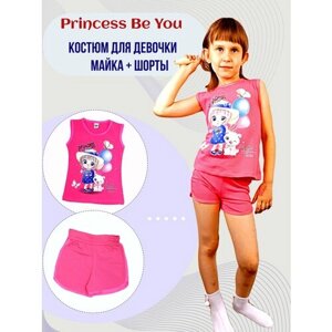 Комплект одежды , майка и шорты, повседневный стиль, размер 7-8y, фуксия, розовый