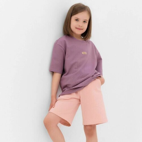 Комплект одежды Minaku, футболка и шорты, повседневный стиль, размер 98, фиолетовый, бежевый