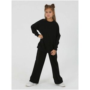 Комплект одежды Mitra, лонгслив и брюки, спортивный стиль, размер 134, черный