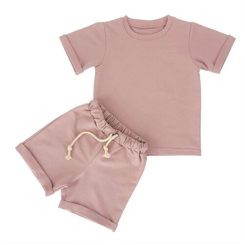 Комплект одежды Стеша, футболка и шорты, повседневный стиль, размер 30 (104-110), бежевый, розовый