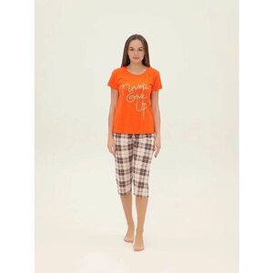 Комплект Риомарио, бриджи, футболка, застежка отсутствует, короткий рукав, пояс на резинке, размер 54, оранжевый, серый