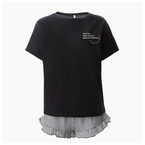 Комплект женский домашний (футболка/шорты), цвет чёрный, размер 52