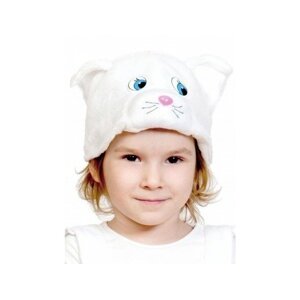 Кошечка белая карнавалофф детская карнавальная шапочка-маска р. 52-54
