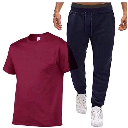 Костюм , футболка и брюки, полуприлегающий силуэт, размер 52, бордовый