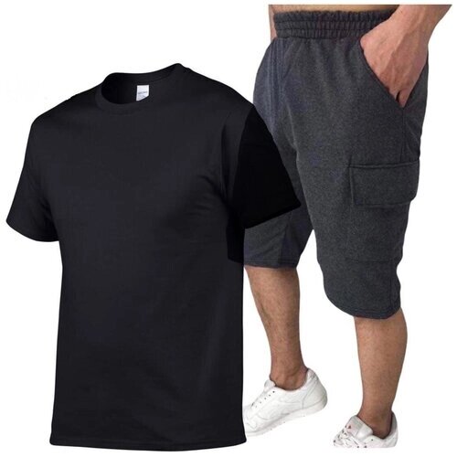 Костюм , футболка и шорты, классический стиль, размер 54, черный