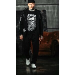Костюм Gangsta Wear, толстовка и брюки, прямой силуэт, капюшон, карманы, размер 3XL, черный