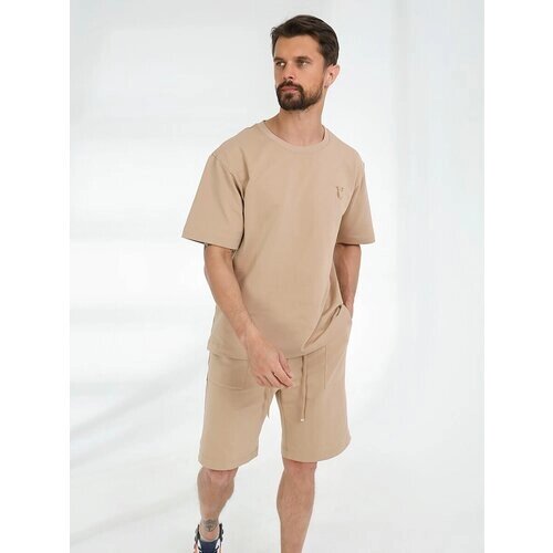 Костюм VITACCI, футболка и шорты, свободный силуэт, размер 44/46, бежевый