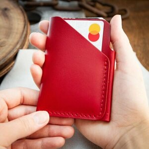 Кредитница SAFFA, натуральная кожа, 2 кармана для карт, 6 визиток, красный