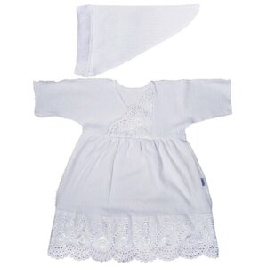 Крестильный комплект Папитто для девочек, косынка и платье, размер 62, белый