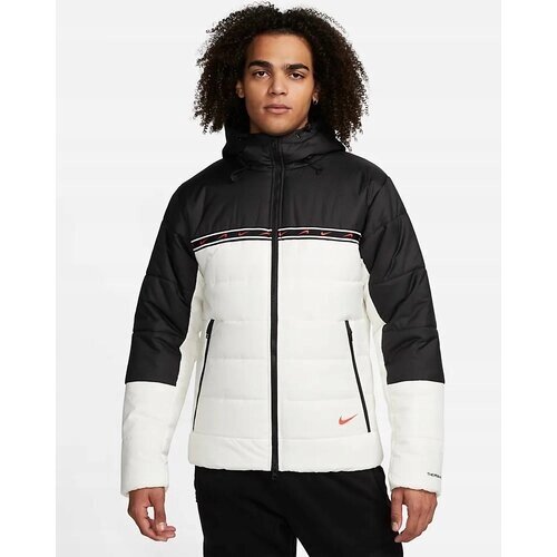 Куртка NIKE, средней длины, несъемный капюшон, карманы, влагоотводящая, регулируемый капюшон, размер M, белый, черный