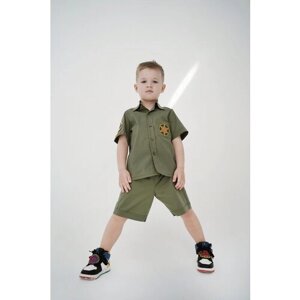 Летний костюм для мальчика "Шериф" хаки. Minimerini. Хлопковый костюм. Размер 116