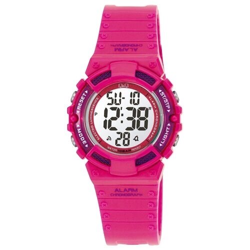 Наручные часы Q&Q, кварцевые, корпус пластик, ремешок пластик, будильник, секундомер, хронограф, водонепроницаемые, подсветка дисплея, розовый