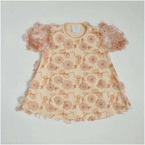 Нарядное детское платье для девочки с коротким рукавом, Ромашки, желтое, для новорожденных, на выписку, на крестины 22 (68-74) 3-6 мес.
