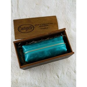Несессер Custopelle на молнии, натуральная кожа, 8х8х23 см, ручки для переноски, бирюзовый